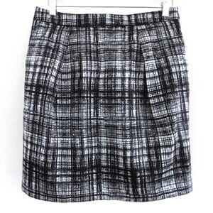 NWT Black White plaid skirt 8 Cotton Silk Straight Lined Ann Taylor Loft